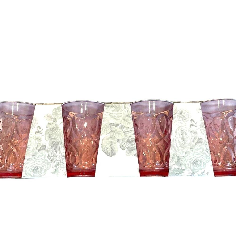 SHABBY CHIC Pink Acrylic Drinkware Glasses Set of 4 Indoor Outdoor NEW
